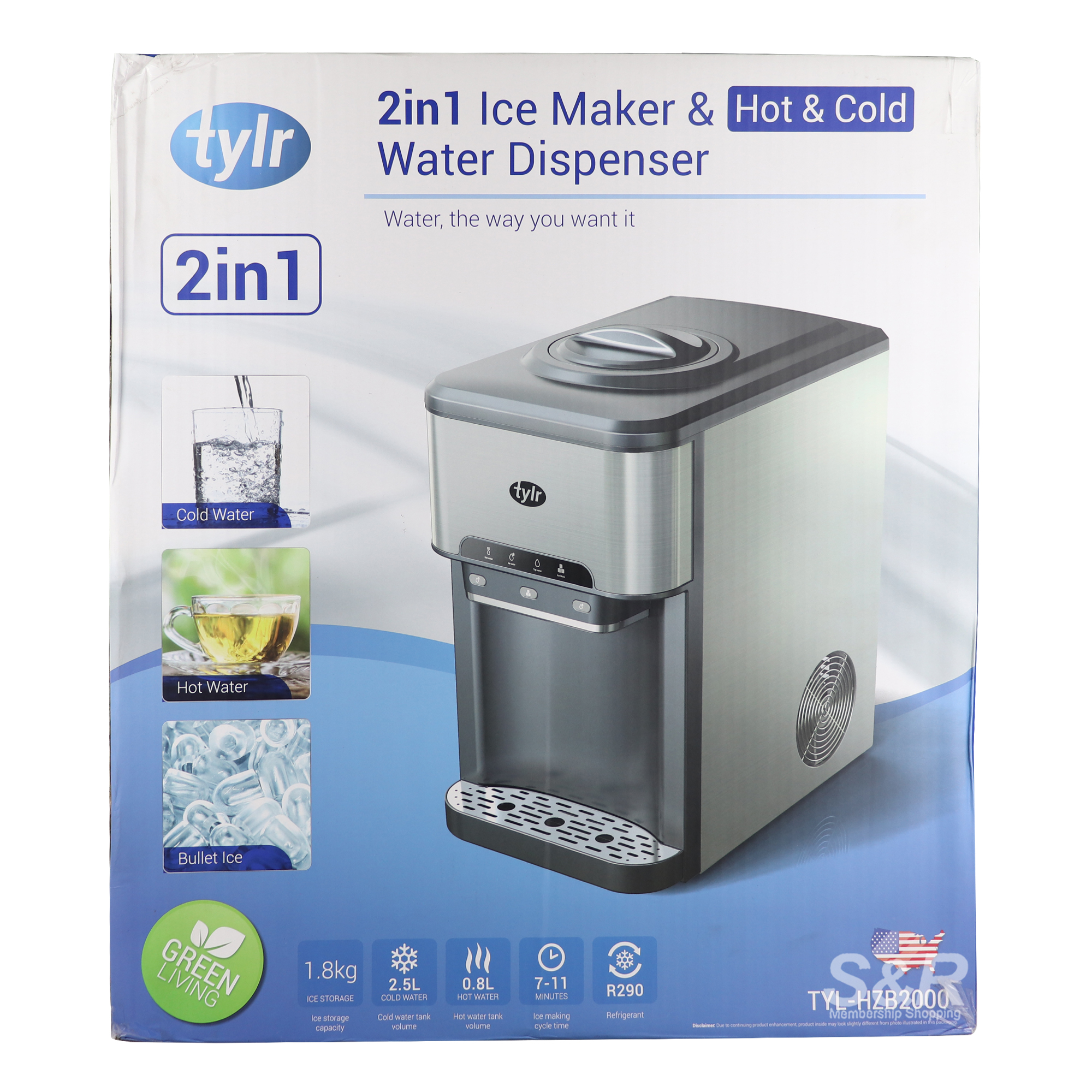 Tylr Reverse 2 in 1 Ice Maker & Hot & Cold Water Dispenser TYL-HZB2000